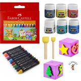 Faber Castel Cocuklara Eglence Seti Mum Boya Parmak Boya Ponpon Firca Ve Baski Kupleri