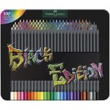 Faber-Castell 116490 - Black Edition Black Edition 100'lü Renkli Kalem Seti, Kırılmaz Ahşap Kalemler, Ana Renkler