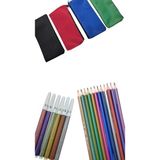 Faber-Castell 12 Adet Metalik Üçgen Kuru Boya ve 6 Adet Metalik Keçeli Kalem ve Asorti 1 Adet Bez Kalemlik
