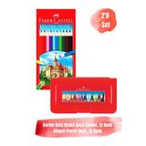 Faber Castell 12 Renk Karton Kutu Kuru Boya Kalemi ve 12 Renk Altıgen Pastel Boya 2'li Set