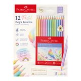 Faber Castell 12 Renk Pastel Tonlarda Boya Kalemi Seti Üçgen Gövdeli Orijinal Kuru Boya Kalemi