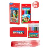 Faber Castell 12 Renk Sulu Boya Pastel Boya Renkli Boya Kalemi ve Yıkanabilir Keçeli Kalem 4'lü Set