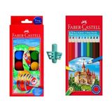 Faber-Castell 12 Renk Sulu Boya ve Kuru Boya Seti 3 Adet Kalem Tutma Aparatlı Tam Boy