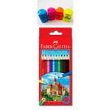 Faber Castell 12'li Tam Boy Kuru Boya Kalemi + 1 Adet Perfect Grip Üçgen Kalemtıraş