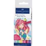 Faber-Castell 167155 - Keçeli kalem Pitt Artist Pen Manga Shôjo, farklı yazı renklerinde fırça uçlu, 6'lı kutu, renkli