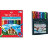 Faber Castell 24 Renk Kuru Boya ve 1425 Renkli Tükenmez Kalem 10'lu Ikisi Birarada Set - Çok Renkli - Standart