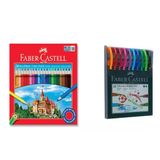 Faber Castell 24 Renk Kuru Boya Ve 1425 Renkli Tükenmez Kalem 10'Lu İkisi Birarada Set
