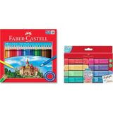 Faber Castell 24 Renk Kuru Boya ve 8'li Textliner Pastel Fosforlu Kalem Seti Ikisi Birarada Set - Çok Renkli - Standart