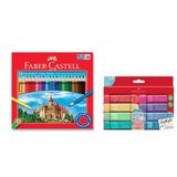 Faber Castell 24 Renk Kuru Boya Ve 8'Li Textliner Pastel Fosforlu Kalem Seti İkisi Birarada Set