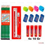 Faber Castell 4 Kurşun Kalem + 2 Kırmızı Kalem + 4 Silgi + 4 Açacak