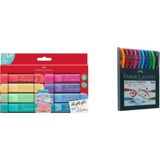 Faber Castell 46 Pastel Fosforlu Kalem Seti (8 Renk) ve 1425 Renkli Tükenmez Kalem 10'lu Ikisi Birarada Set - Çok Renkli - Standart