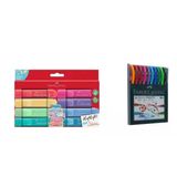 Faber Castell 46 Pastel Fosforlu Kalem Seti (8 Renk) Ve 1425 Renkli Tükenmez Kalem 10'Lu İkisi Birarada Set