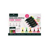 Faber Castell 5’Li Fosforlu Kalem Seti Sarı, Yeşil, Turuncu, Pembe, Kırmızı Renkli Kare Uçlu Marker Kalem