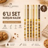 Faber-Castell 6 Adet Kurşun Kalem Seti 2b Sevimli Ayıcık Desenli Ahşap Gövde Yazı Çizim Okul Ofis Kalemi