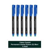 Faber Castell 6'lı Permanent Asetat Kalem (S) Mavi Kalıcı Solmayan Yazım