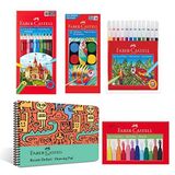 Faber-Castell Boyama Seti ve Resim Defteri 25x35 cm, Çocuklar İçin Yaratıcı Eğlence, 12 Renk Suluboya, Boya Kalemi, Pastel Boya, Keçeli Kalem ve 30 Yaprak Defter
