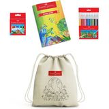 Faber Castell Çocuk Boyama Seti,keçeli Kalem,boya Kalemi,32 Sayfa A4 Boyama Kitabı,boyanabilir Büzgülü Bez Çanta