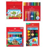 Faber Castell Dörtlü Okul Boyama Seti 24 Renk Kuru Boya + 24 Renk Pastel Boya + 21 Renk Sulu Boya +20 Renk Grip Keçeli Kalem - Çok Renkli - Standart