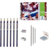 Faber-Castell Faber Castel Eskiz Başlangıç Seti 1 + Dereceli Kalem + A5 Defter + Dağıtıcı Set + Silgi + Açacak + Hamur Silgi