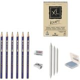 Faber-Castell Faber Castel Eskiz Başlangıç Seti 5 + Dereceli Kalem + A5 Defter + Dağıtıcı Set + Silgi + Açacak + Hamur Silgi