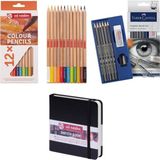 Faber-Castell Faber Castel Goldfaber Dereceli Kalem Çizim Seti - Art Creation 12'li Kuru Boya ve Art Creation 12X12 Defter