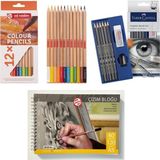 Faber-Castell Faber Castel Goldfaber Dereceli Kalem Çizim Seti - Art Creation 12'li Kuru Boya ve Talens A5 Defter