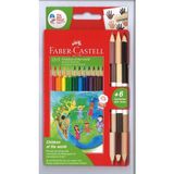 Faber-Castell Faber Castell Dünya Ç.üçgen Kuru Boya Kalemi 12+3 Bicolor