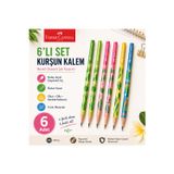 Faber Castell Faber-Castell Kaktüs Serisi Kurşun Kalem 6 Adet 2B Desenli Okul Ofis Yazı Çizim Kalemi