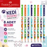 Faber Castell Faber-Castell Kedi Desenli Kurşun Kalem 2B 8 Adet Renkli Eğlenceli Desenli Okul Öğrenci Kalemi ST12565