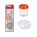 Faber Castell Fırça Seti 4 lü Pastel Renkli Fırça Temizleme Kabı ve Resim Paleti 1 Adet Faber Castell Fırça Takımı ve Resim Paleti Su