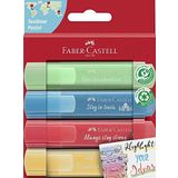 Faber-Castell Fosforlu Kalem Seti, 4’lü, Pastel Renkler, Su Bazlı Mürekkep, Kesik Uç, 3 Farklı Çizgi Kalınlığı, Uzun Ömürlü