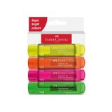 Faber Castell Fosforlu Kalem Seti 4’lü Şeffaf Gövde Su Bazlı Mürekkep Kesik Uç 3 Farklı Çizgi Kalınlığı