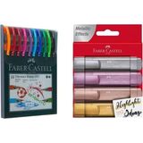 Faber-Castell Fosforlu ve Tükenmez Kalem Seti 14'lü Metalik Tonlar ile Karışık Canlı Renkler