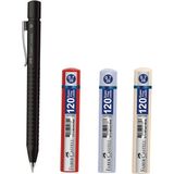 Faber-Castell Grip 2011 0.7 Versatil Kalem Buzlu Siyah + 3 0.7 Min Uç 120'li Kırmızı + Beyaz + Mavi