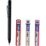 Faber-Castell Grip 2011 0.7 Versatil Kalem Parlak Siyah ve 120'li Uç Seti ile Kullanıma Hazır