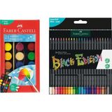 Faber Castell Hobi ve Boyama Seti Black Edition 24'lü Kuru Boya ve 21 Renk Büyük Sulu Boya - Çok Renkli - Standart