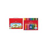 Faber Castell İkili Paket 24 Renk Plastik Çantalı Pastel Boya ve 20 Renk Keçeli Kalem