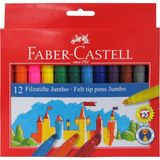 Faber-Castell Jumbo Keçeli Kalem Seti 12'li Renkli ve Ergonomik Tasarım Çocuklar İçin