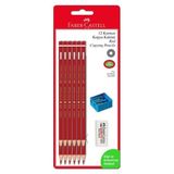 Faber-Castell Kırmızı Kopya Boya Kalemi 12'Li Set Silgi ve Kalemtıraş ile Renk: Kırmızı
