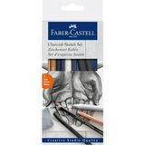 Faber-Castell Kömür Sketch Seti, 7 Parça, Kara Kalem Çizim ve Eskiz Için, Yüksek Kalite, Silg