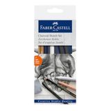 Faber-Castell Kömür Sketch Seti, 7 Parça, Kara Kalem Çizim ve Eskiz İçin, Yüksek Kalite, Silgi ve Karıştırma Kalemi Dahil