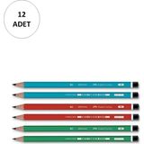 Faber-Castell Köşeli Mercanlı Kurşun Kalem 12 Adet Renkli Ve Pratik Kullanım İçin