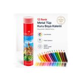 Faber Castell Kuru Boya Kalemi, Kırmızı Metal Tüp Kutu, 12 Renk, Tam Boy, Yumuşak Mineli