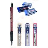 Faber-Castell L 1347 Versatil Kalem 0.7 Bordo + 120'LI 0.7 Uç 3 Adet + 3 Adet Sınav Silgisi Dust-Free Mavi