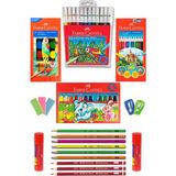 Faber-Castell Okul Seti V2 12 Renk Kuru Boya, 2 Adet Yapıştırıcı, 6 Adet Kurşun Kalem ve Silgiler