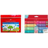 Faber-Castell Okul ve Ofis Seti - 24 Renk Plastik Çantalı Pastel Boya & 8 Renk Textliner Pastel Highlighter - Çok Renkli - Standart
