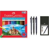 Faber Castell Okul ve Yazım Seti 24'lü Kuru Boya ve 3 Farklı Renk Econ 0.7 Uçlu Kalem - Çok Renkli - Standart