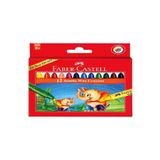 Faber-Castell Süper Yıkanabilir Mum Boya, 12 Renk, Leke Bırakmaz, Jumbo Boy, Parlak ve Yoğun Renkler