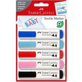 Faber-Castell Tekstil Markörü 5 Renkli Paket Faber-Castell Tekstil Marker 5 Renkli Keçeli Kalem - 1-5mm - Karışık-Çok Renkli - Tesktil Markörü