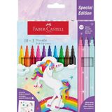 Faber-Castell Unicorn Keçeli Kalem 13'lü Set – 10 Renk + 3 Parıltılı Kalem, Unicorn Çıkartmalı